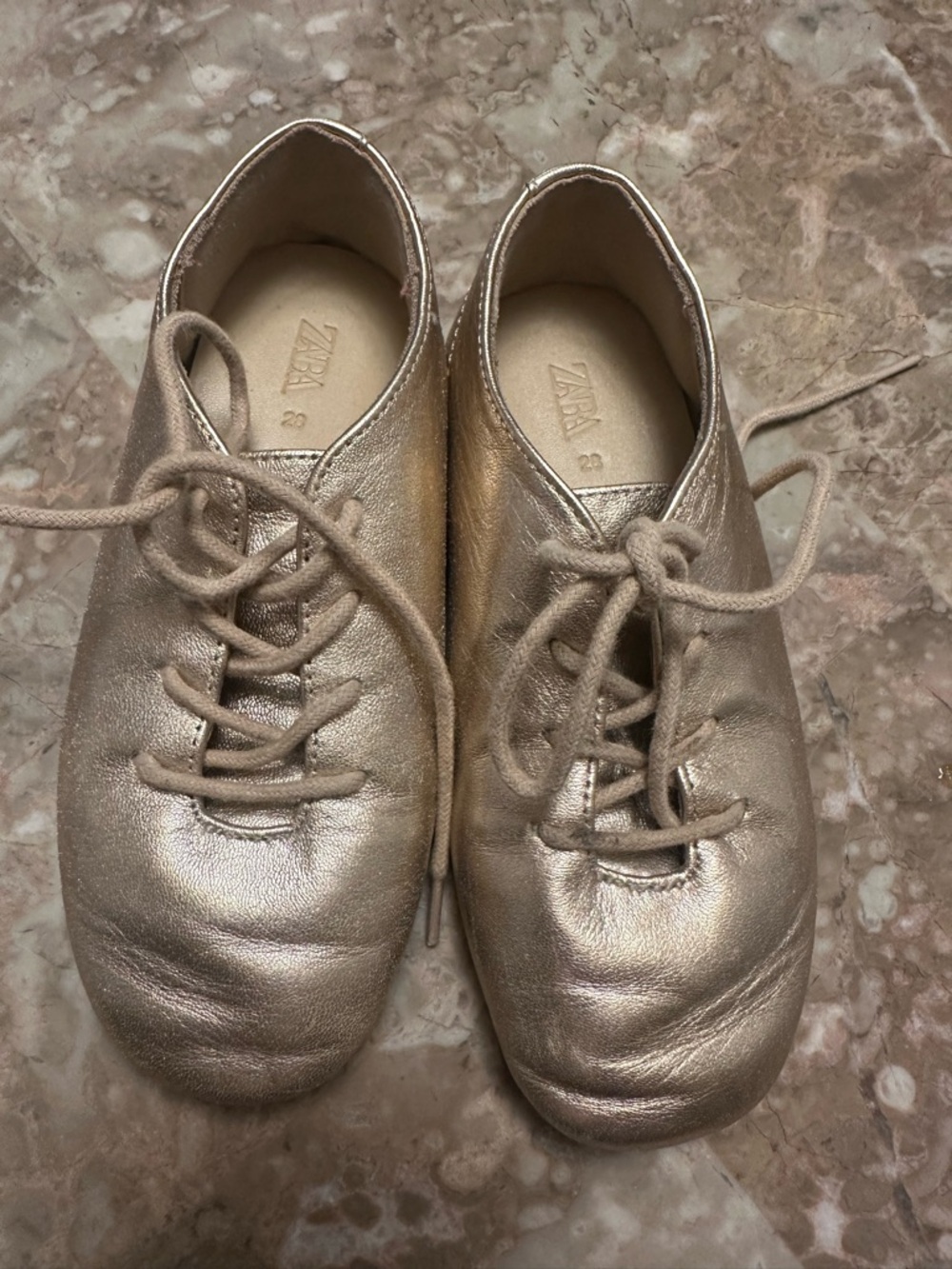 Zara kids girl Metallic Rose Leather Oxford Flats size EU 28